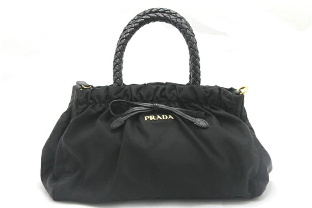 Prada Tessuto Shoulder Bag black leather ribbon